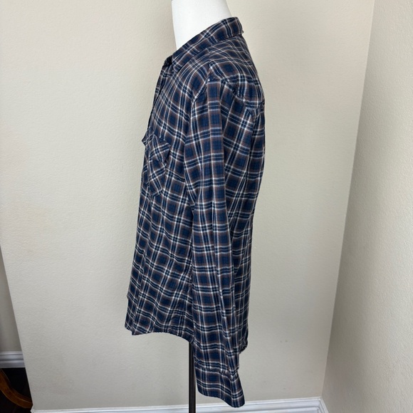 Vince Flannel Shirt Mens Large Navy Blue Brown Plaid Button Up Long Sleeve - Picture 6 of 8